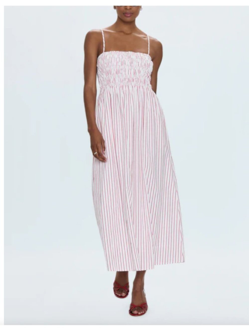 PISTOLA Bianca Shirred Bodice Dress - Ruby Stripe